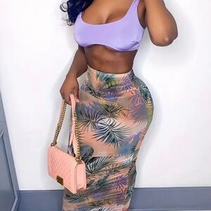 Tropical Leaf Print Skirt